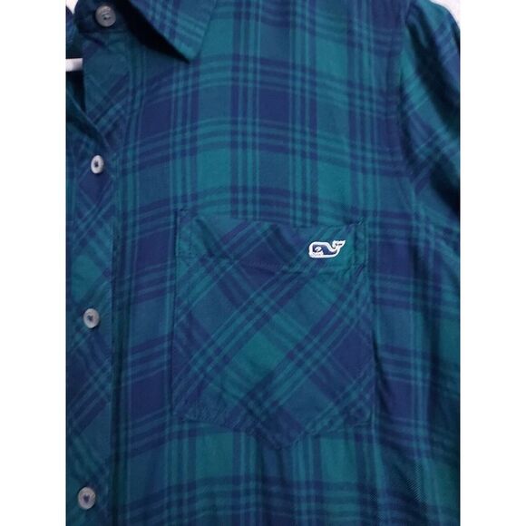 Vineyard Vines Shirt Womens sz 4 100% Rayon Performance Tartan Plaid Blue Green - Picture 5 of 10